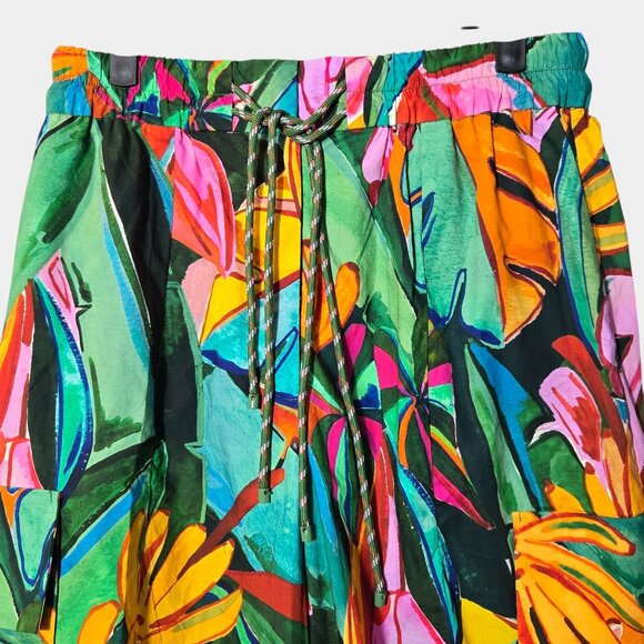 Farm Rio Banana Foliage Cargo Pants S Bold Colorful Tropical Resortwear NWT - Picture 3 of 12
